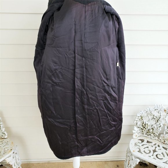 Vintage Union Made 50s/60s Black Silk Lined Wool Coat Faux Leopard collar / cuff - Picture 9 of 13